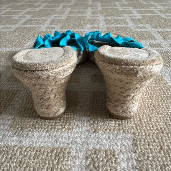 J. Crew Wedge Sandals Blue Ribbon Espadrille Shoes Preppy Resort Style Size 7 - Picture 4 of 9